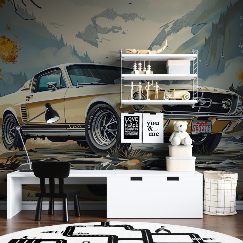 Papier peint voiture vintage mustang tapisserie chambre ados