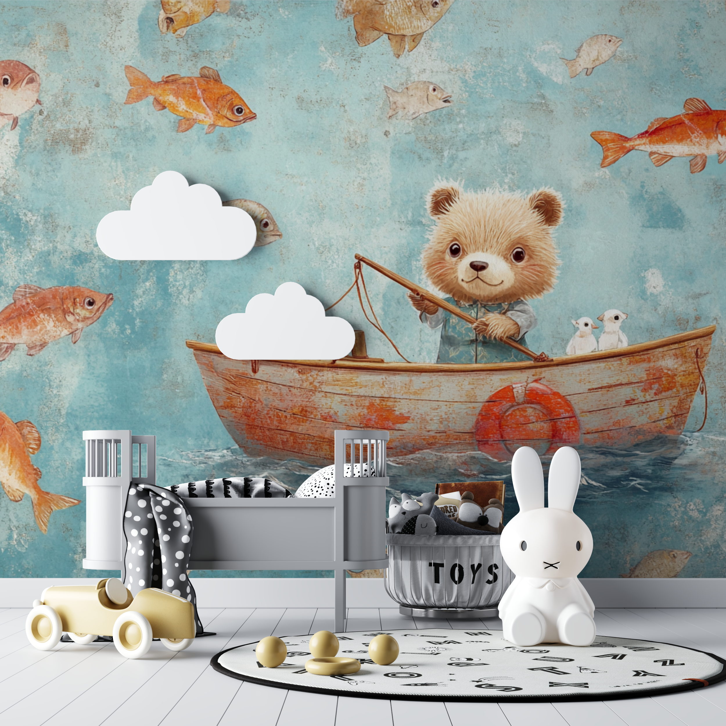 Papier peint marin petit pecheur bebe tipi