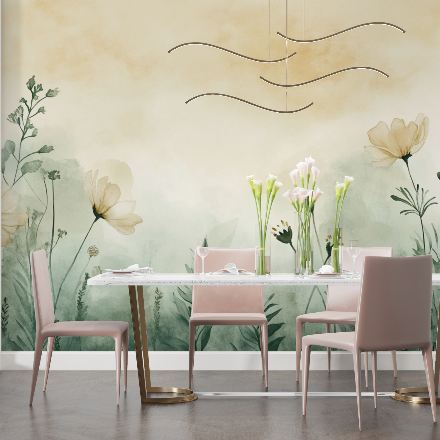 Papier peint aquarelle silhouet...de plantes delicates salon