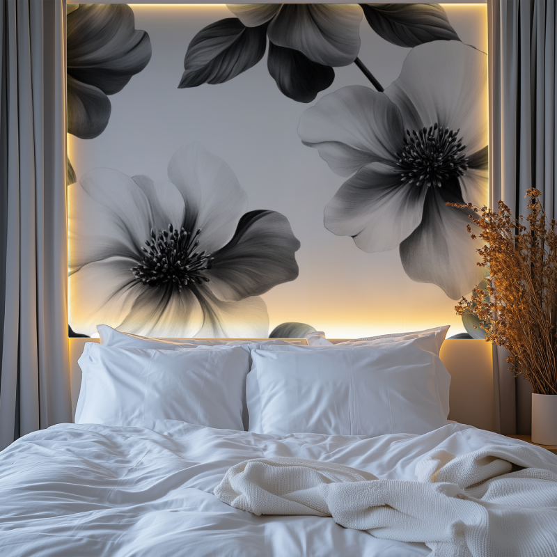 Papier peint fleur noir dessinee chambre premium