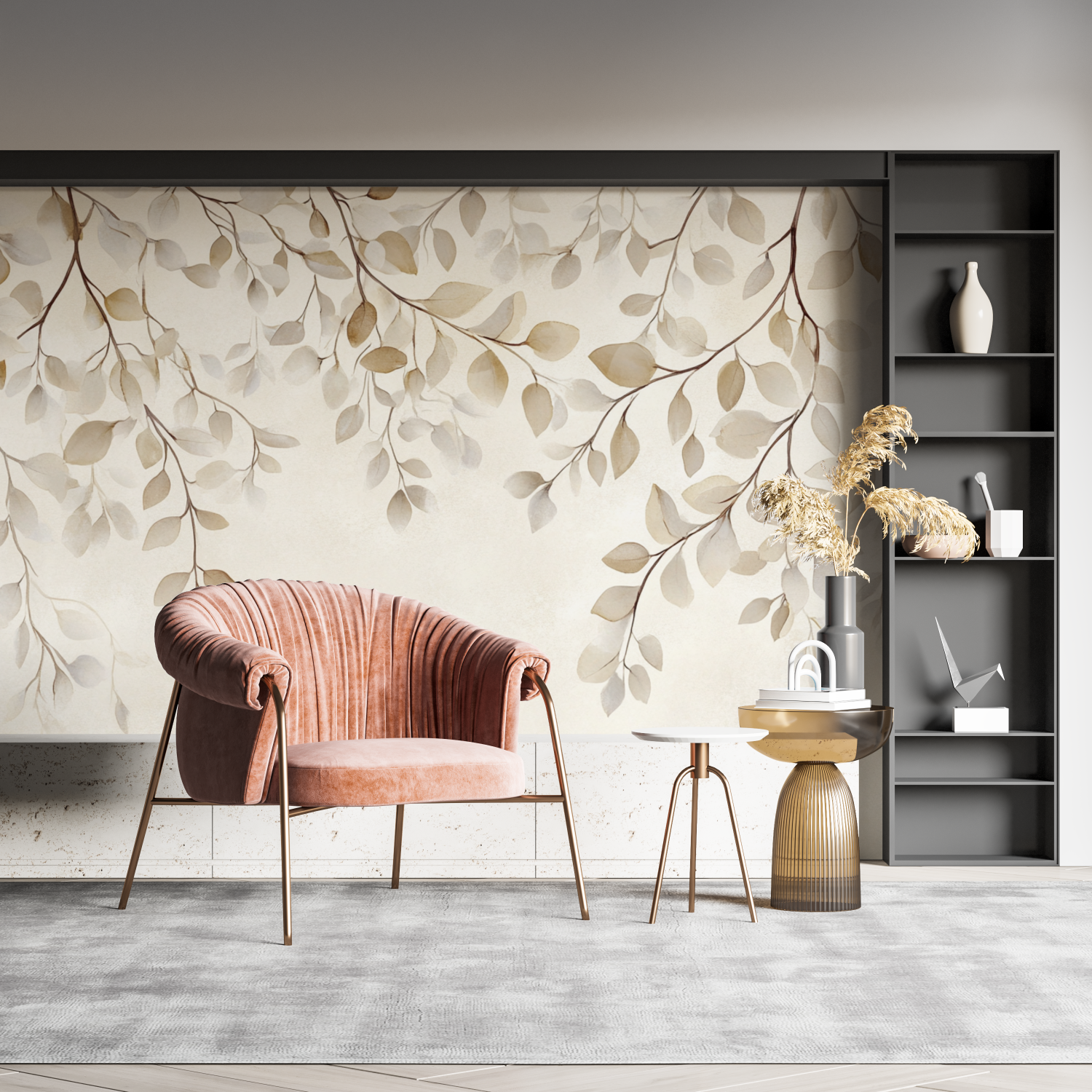 Papier peint aquarelle branches...nches delicates pano mural