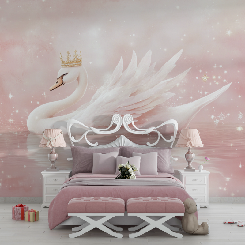 Papier peint princesse cygne rose chambre filles