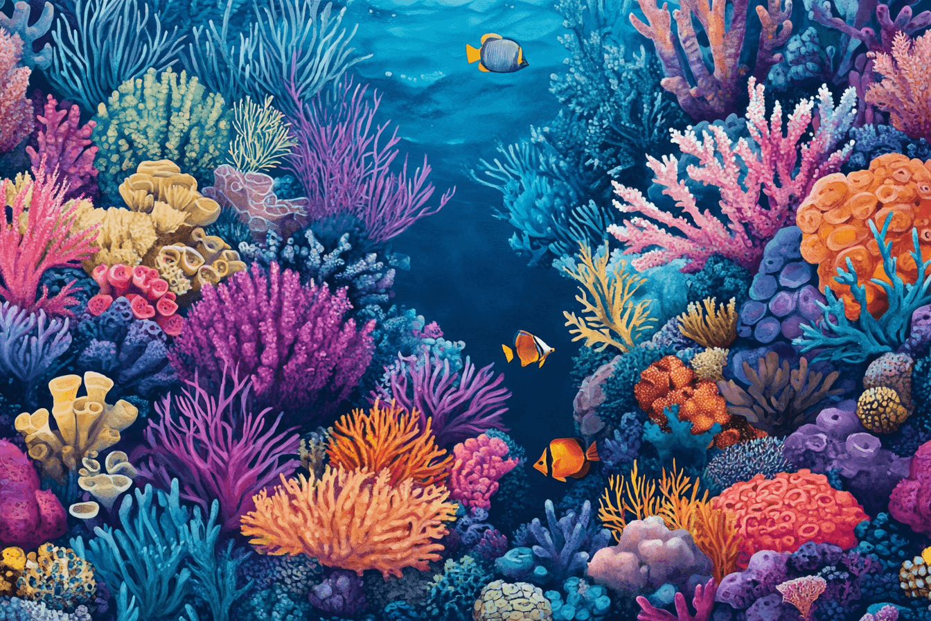 Papier Peint Marin Récifs Coralliens et Poissons Colorés