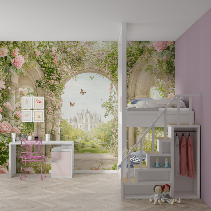 Papier peint princesse jardin royal mur chambre fille