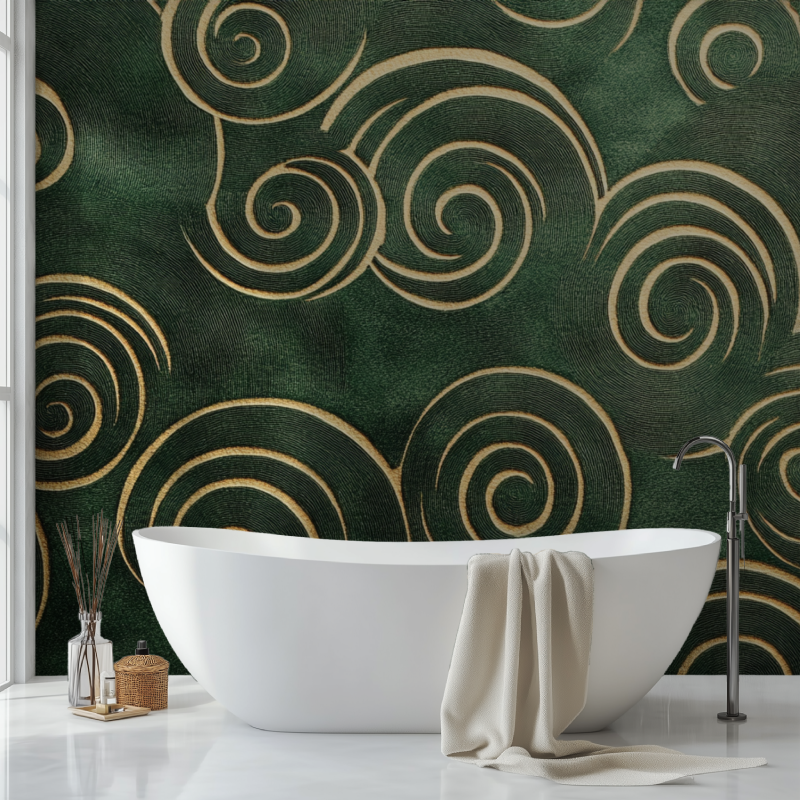 Papier peint vintage vert kaki sdb