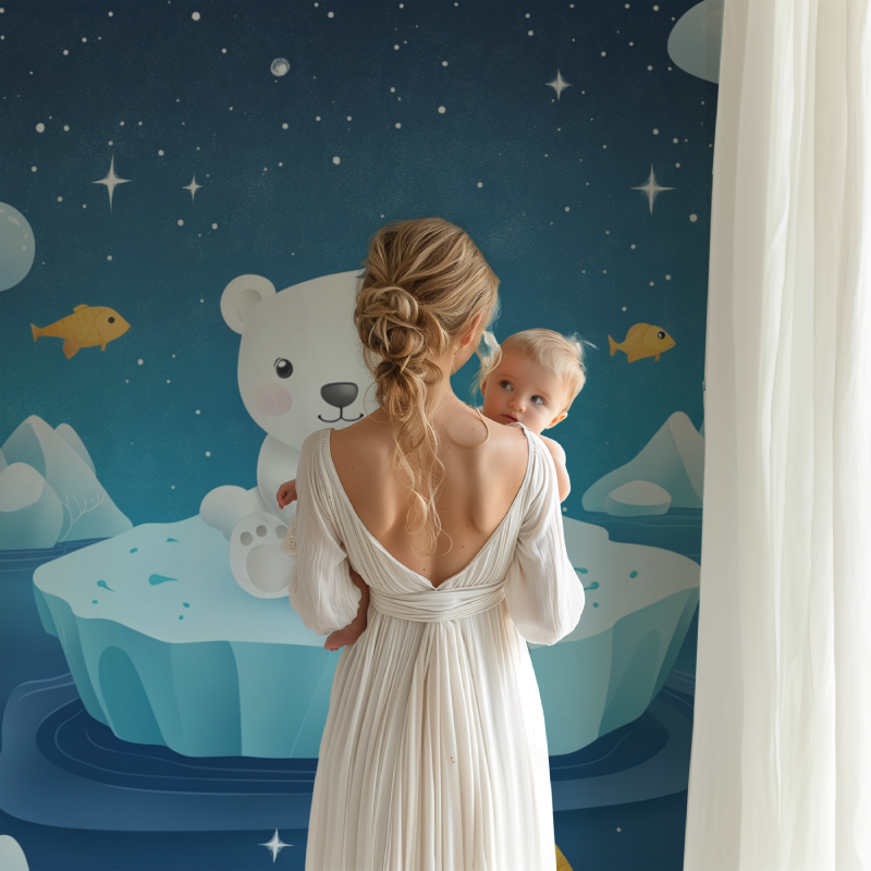 Papier peint bebe ours blanc bb123