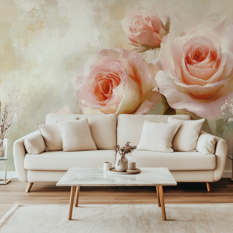 Papier peint fleur vintage rose canape simple