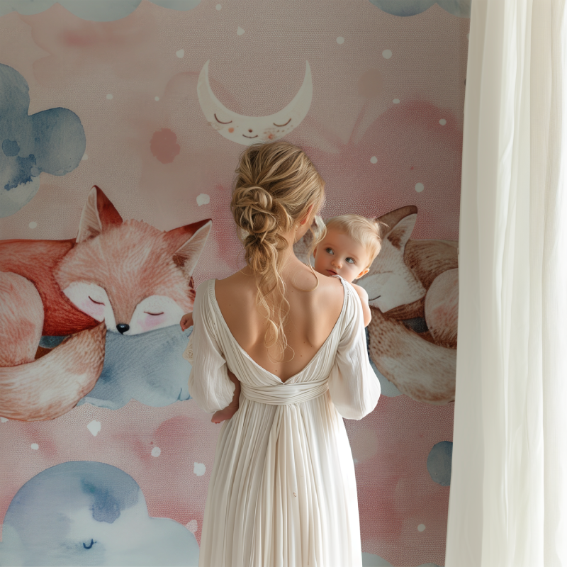 Papier peint renard ballon rose bb123