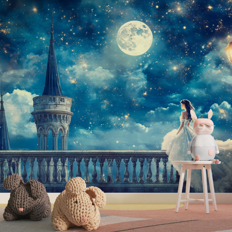 Papier peint trompe loeil princesse tapisserie pour fille