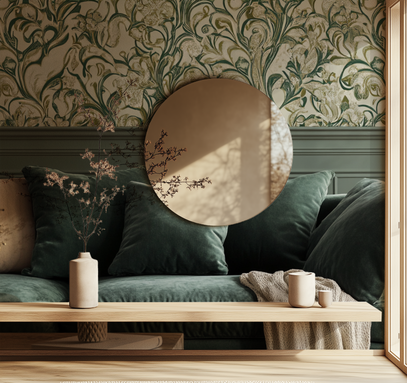 Papier peint vintage vert miroir