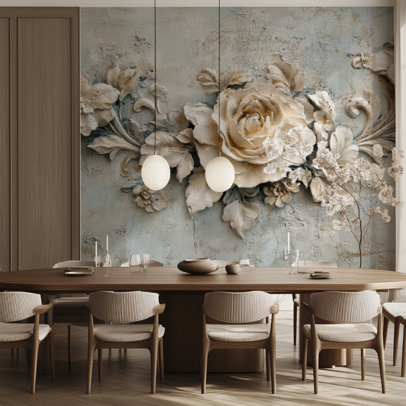 Papier peint fleurs vintage salle manger tendance