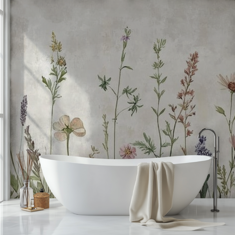 Papier peint vintage fleurs sdb