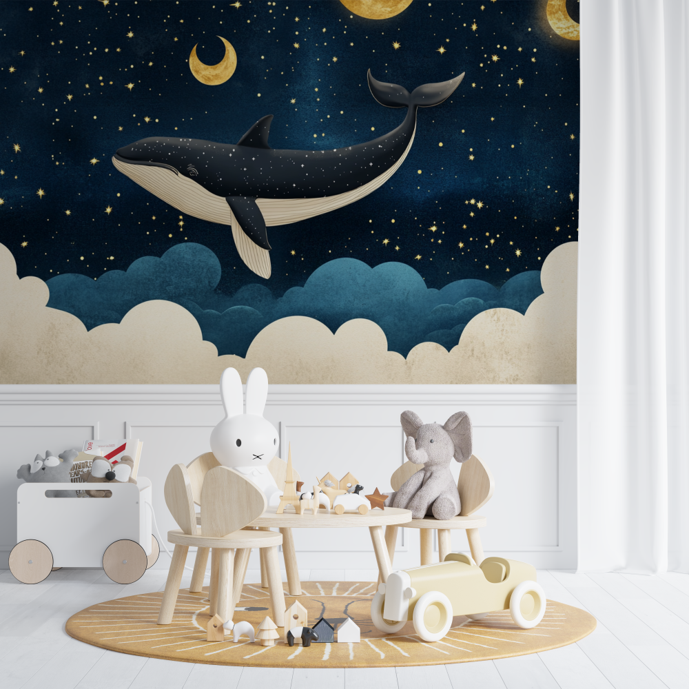 Papier peint baleine nocturne chambre de bebe