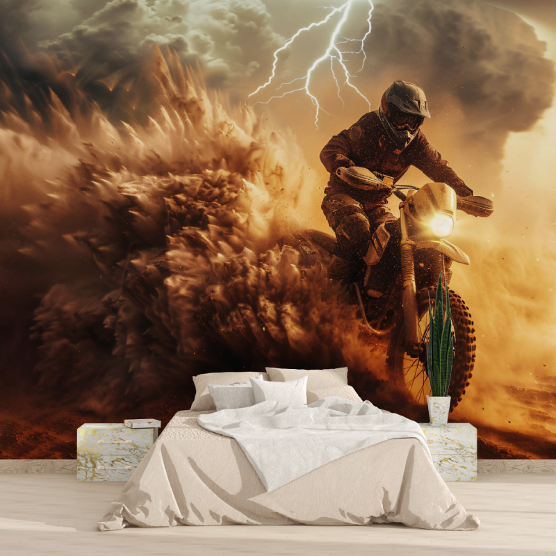 Papier peint moto cross desert en feu 1815