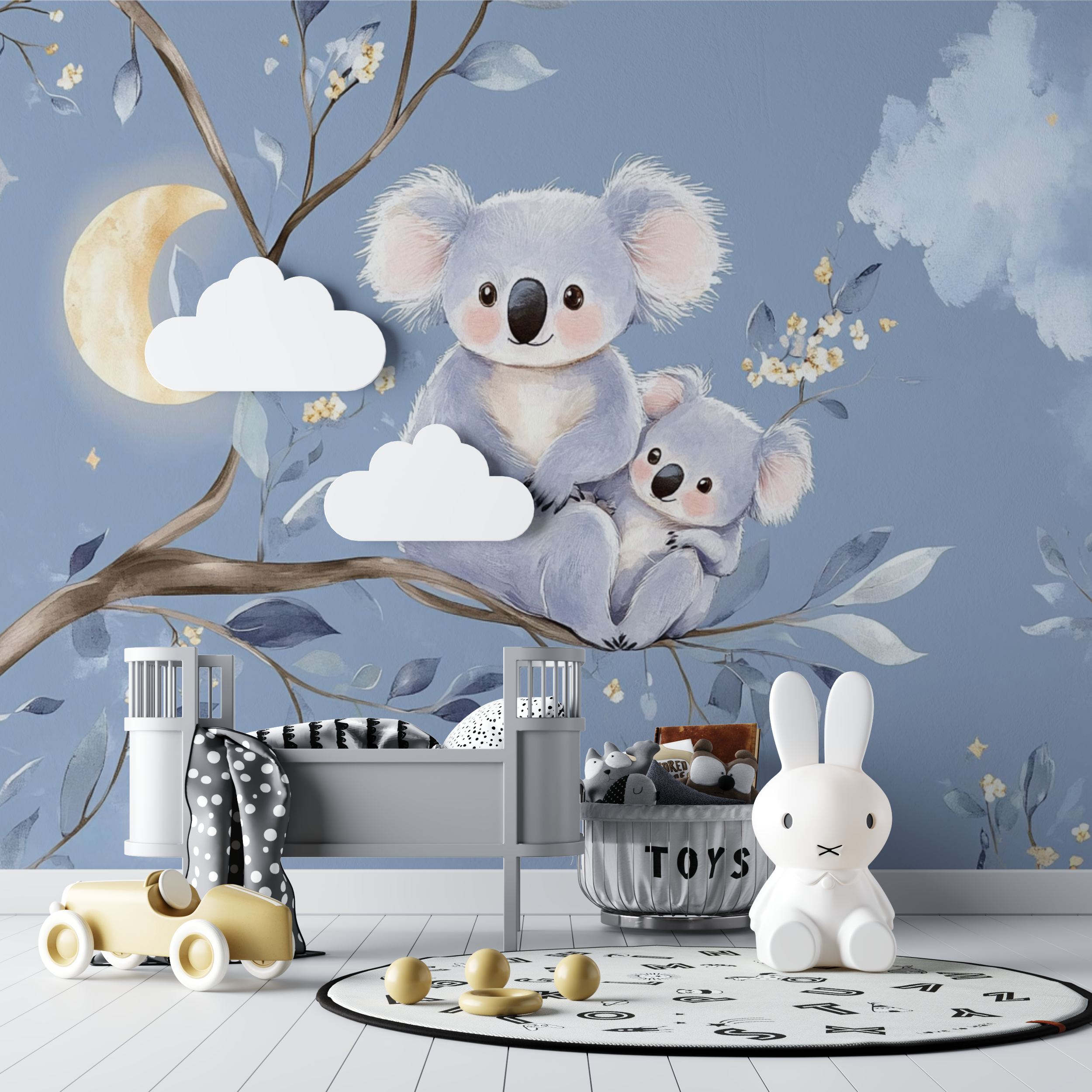 Papier peint koala pastel et lune doree bebe tipi