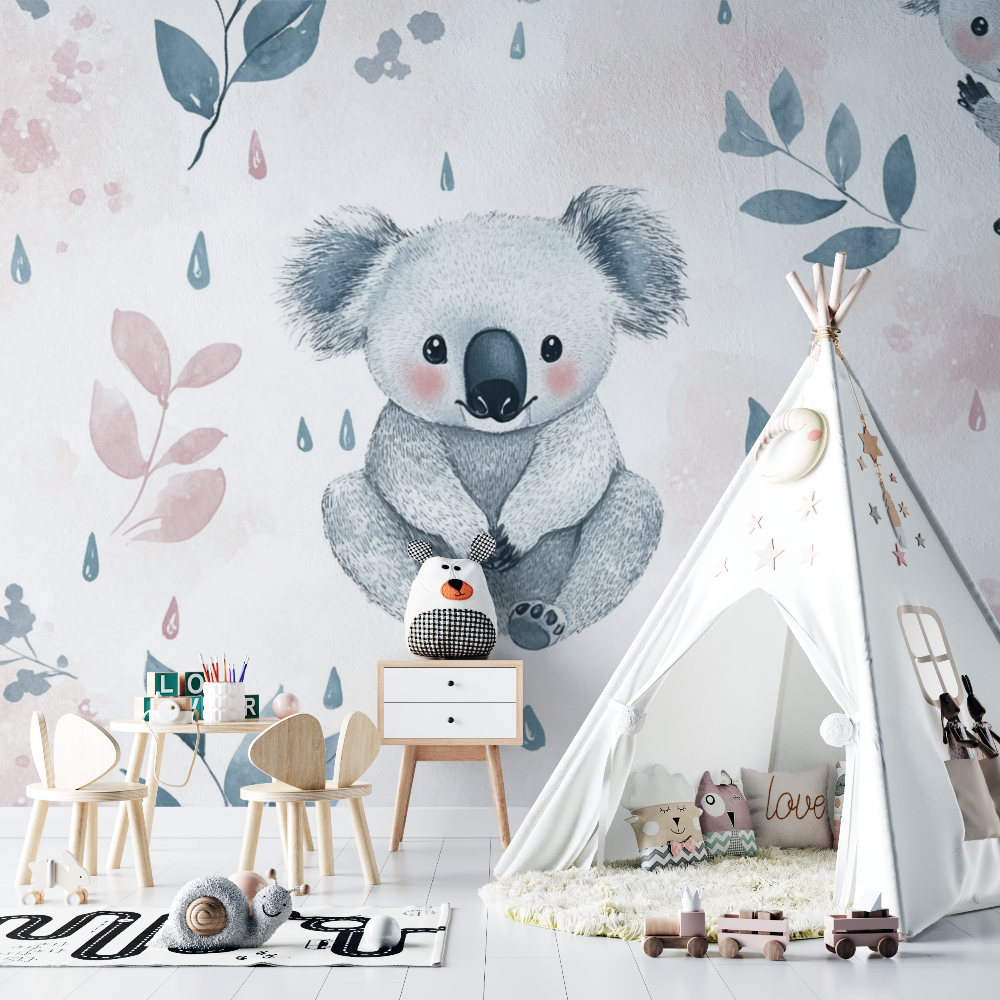 Papier peint koala et pluie douce chambre bebe