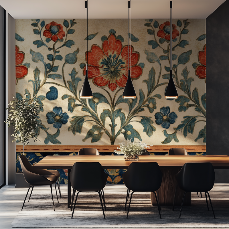 Papier peint fleur indienne salle manger tapisserie