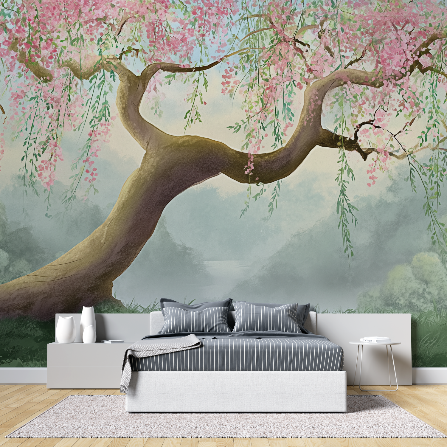 Panoramic cherry tree mural wallpaper tete de lit