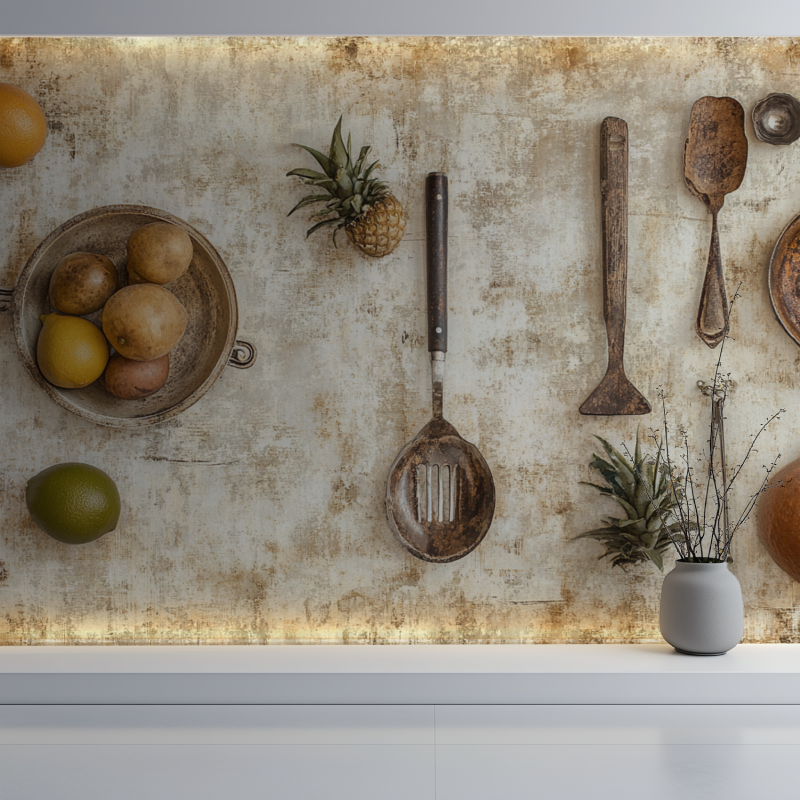 Papier peint vintage cuisine mur blanc