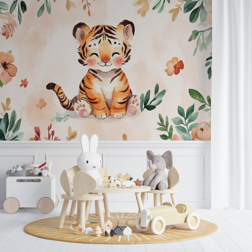 Papier peint tigre bebe aquarelle chambre de bebe