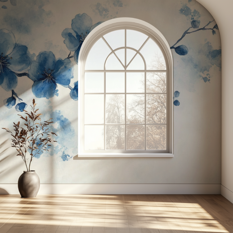Papier peint fleur de cerisier bleu fenetre papier