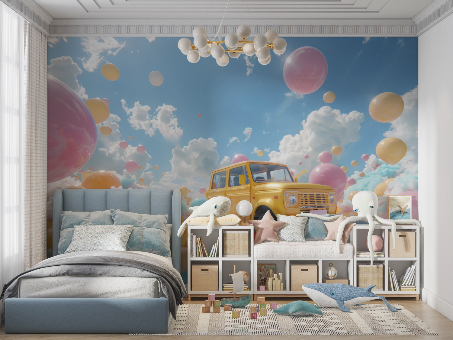 Papier peint voiture enfantin 3d panoramique garcon