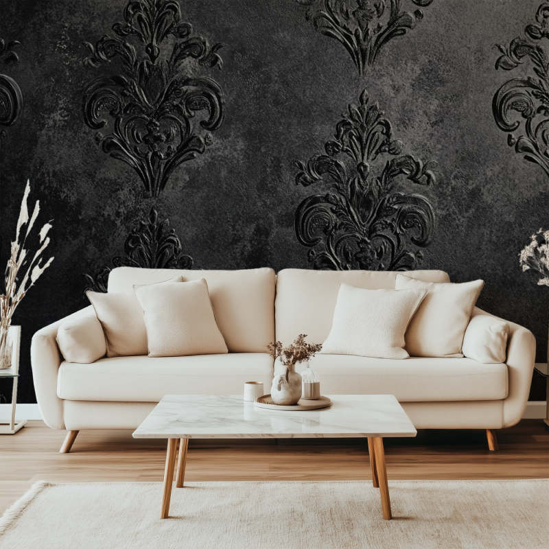 Papier peint vintage noir canape simple