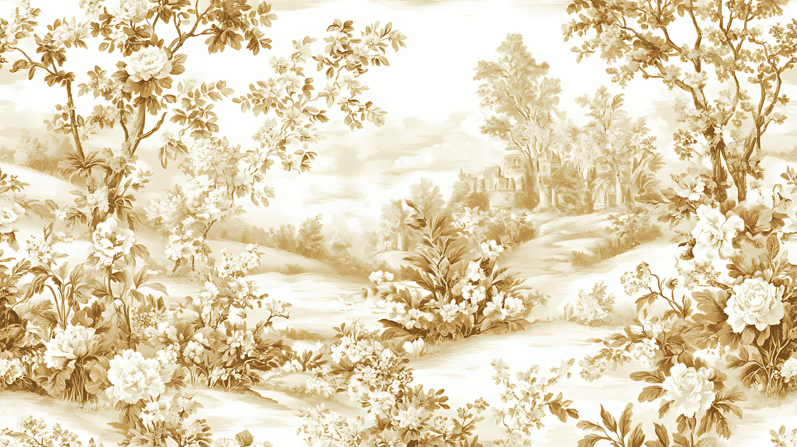 Papier Peint Toile De Jouy Beige Jaune