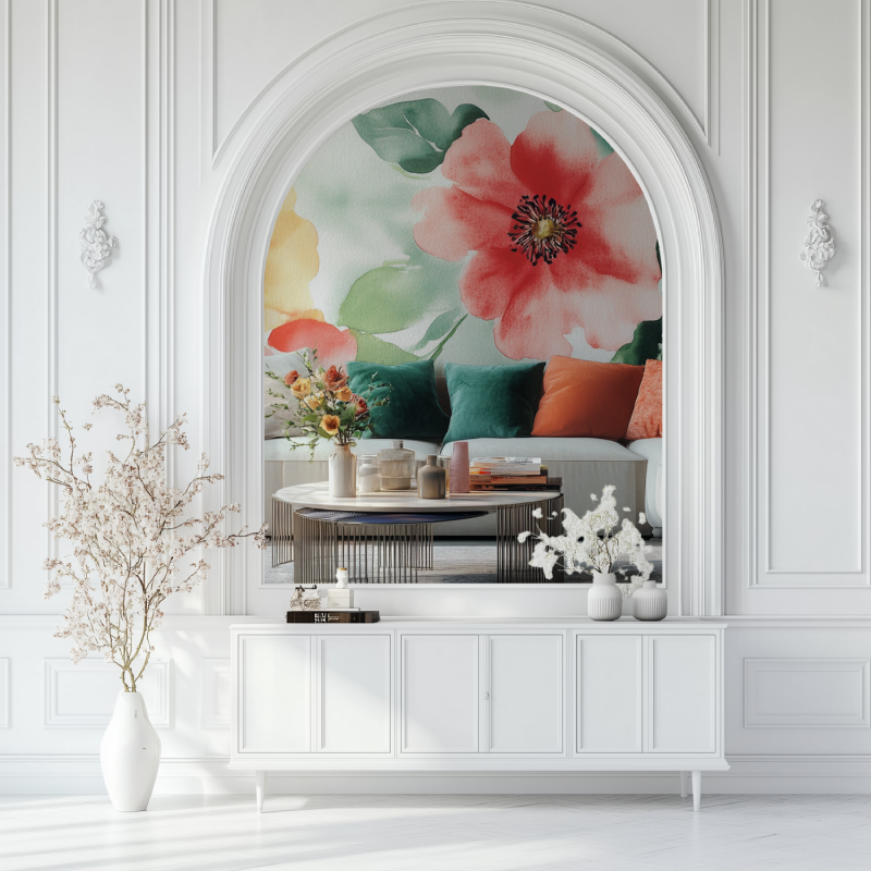 Papier peint fleur maxi salon blanc