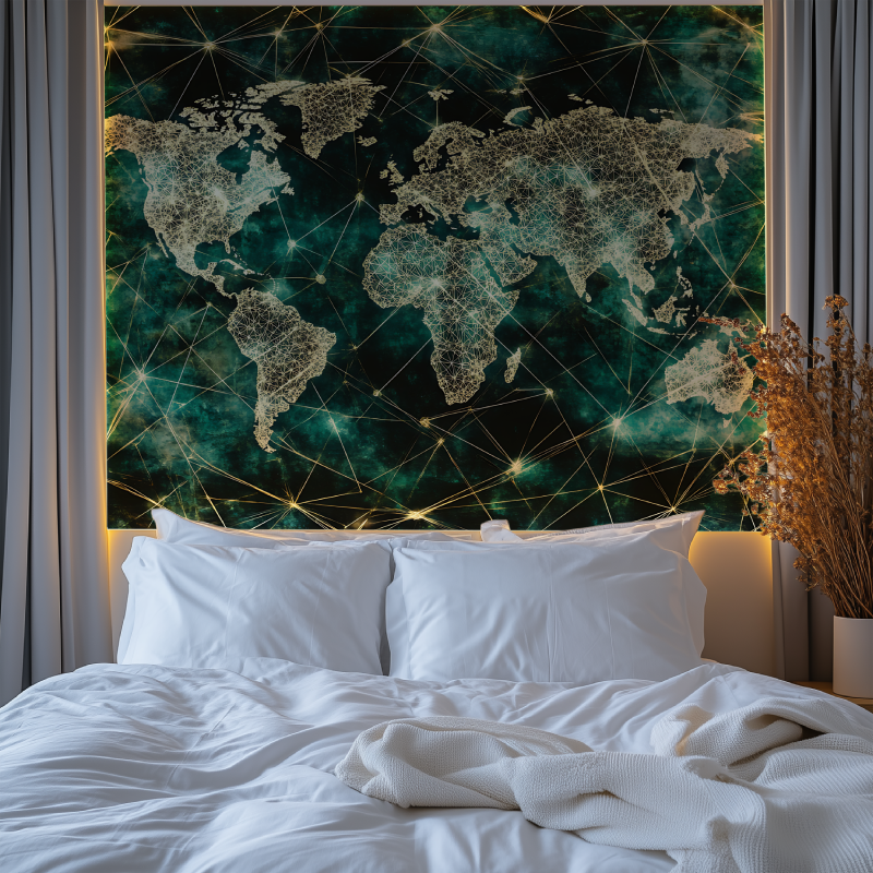 Papier peint carte du monde geometrique chambre tendanc