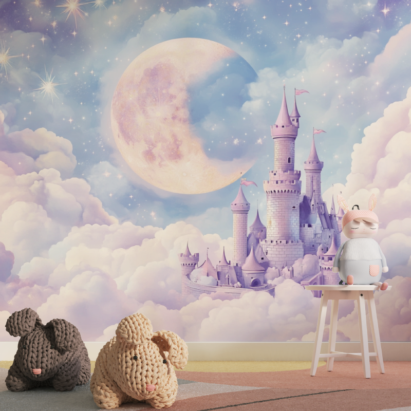 Papier peint panoramique lune tapisserie pour fille