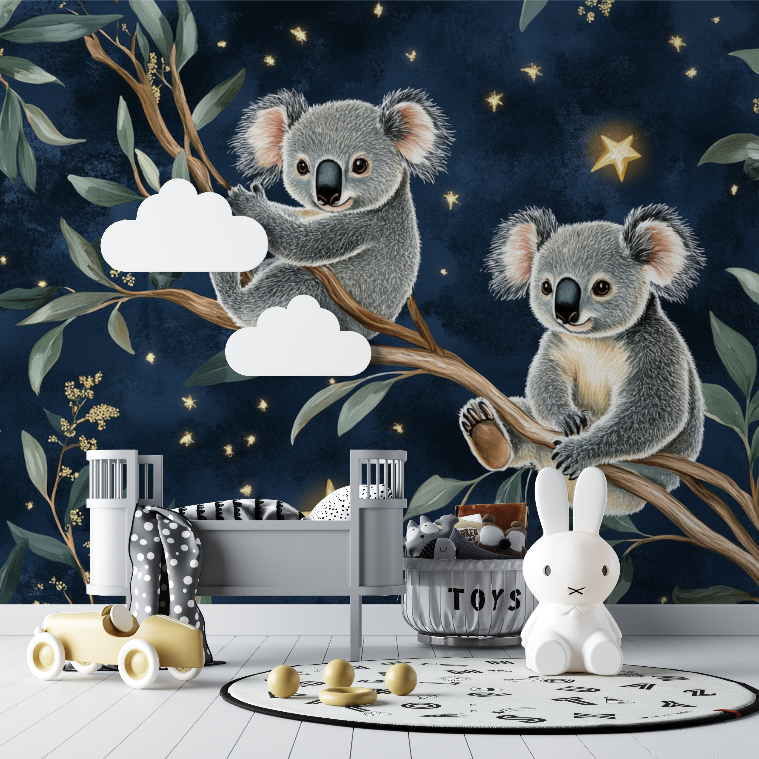 Papier peint koala et magie de la nuit bebe tipi
