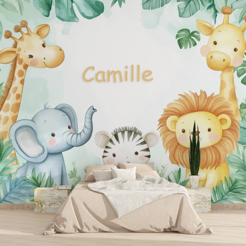 Papier peint prenom animaux aquarelle 1815
