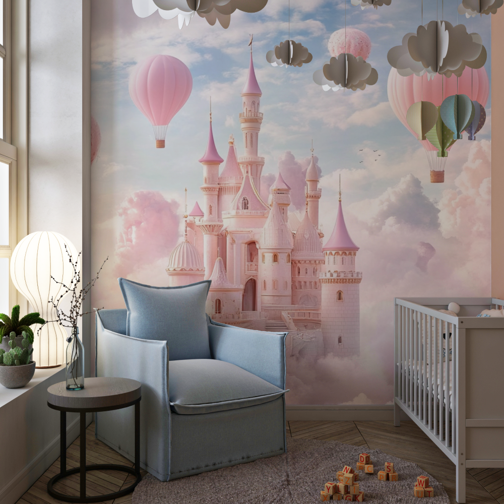 Papier peint princesse ballon et chateau chambre de fille