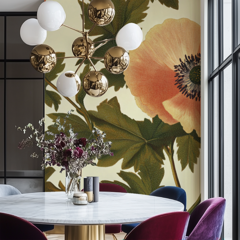 Papier peint vintage pivoine salon chaise