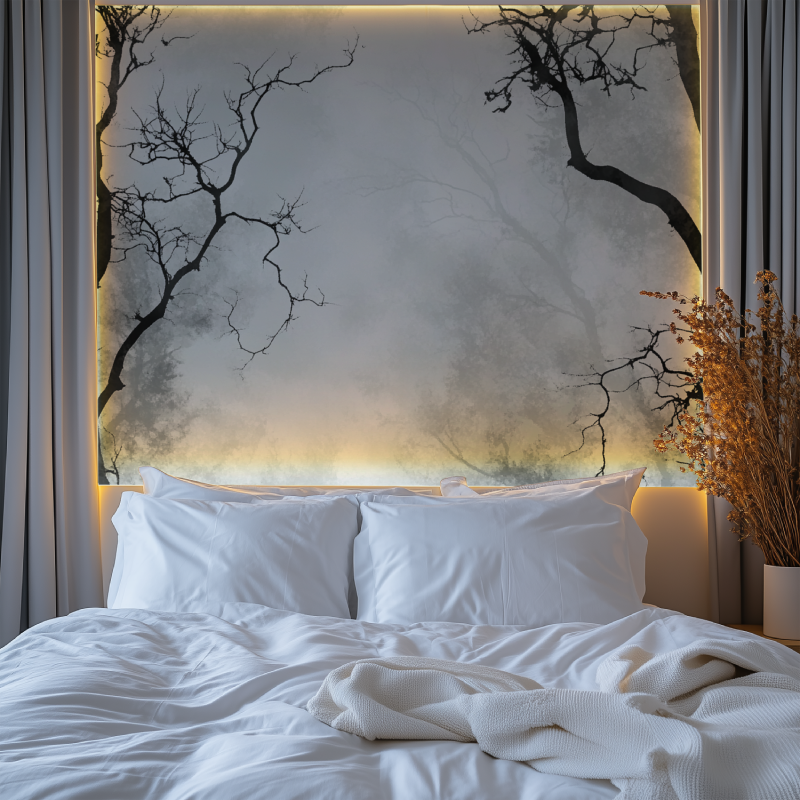 Papier peint arbre noir et gris chambre premium