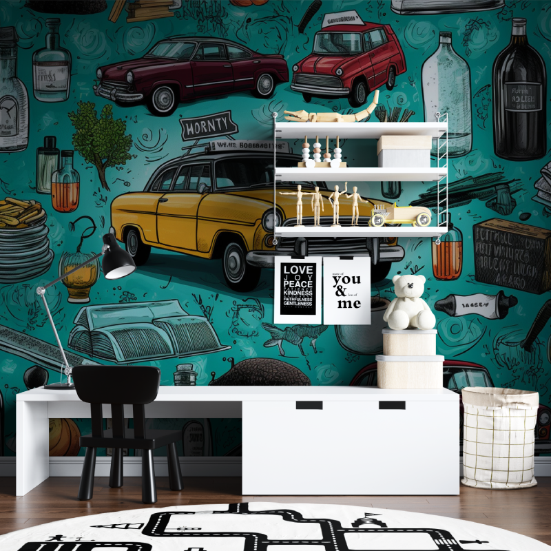 Papier peint decoration voiture tapisserie chambre ados