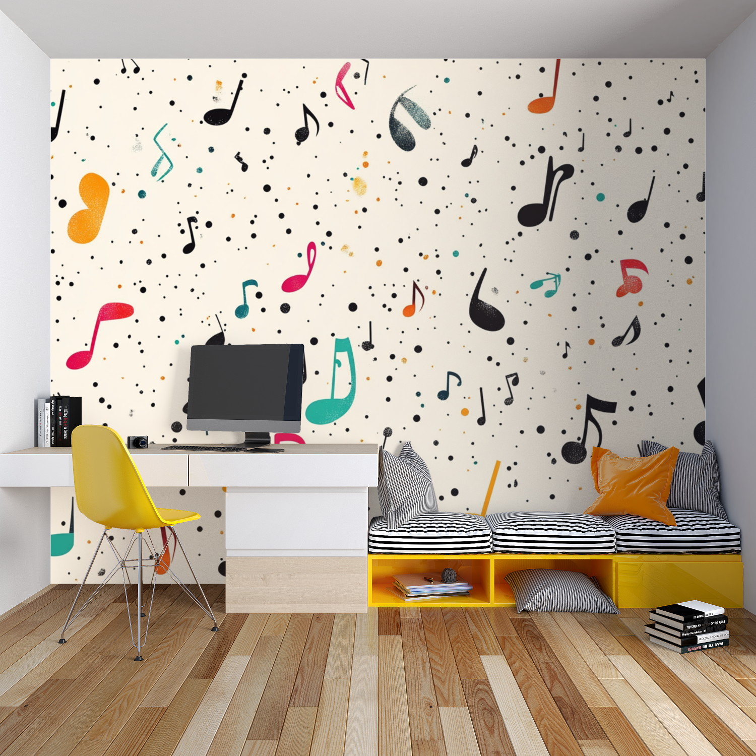 Papier peint frise musique chambre garcon lit