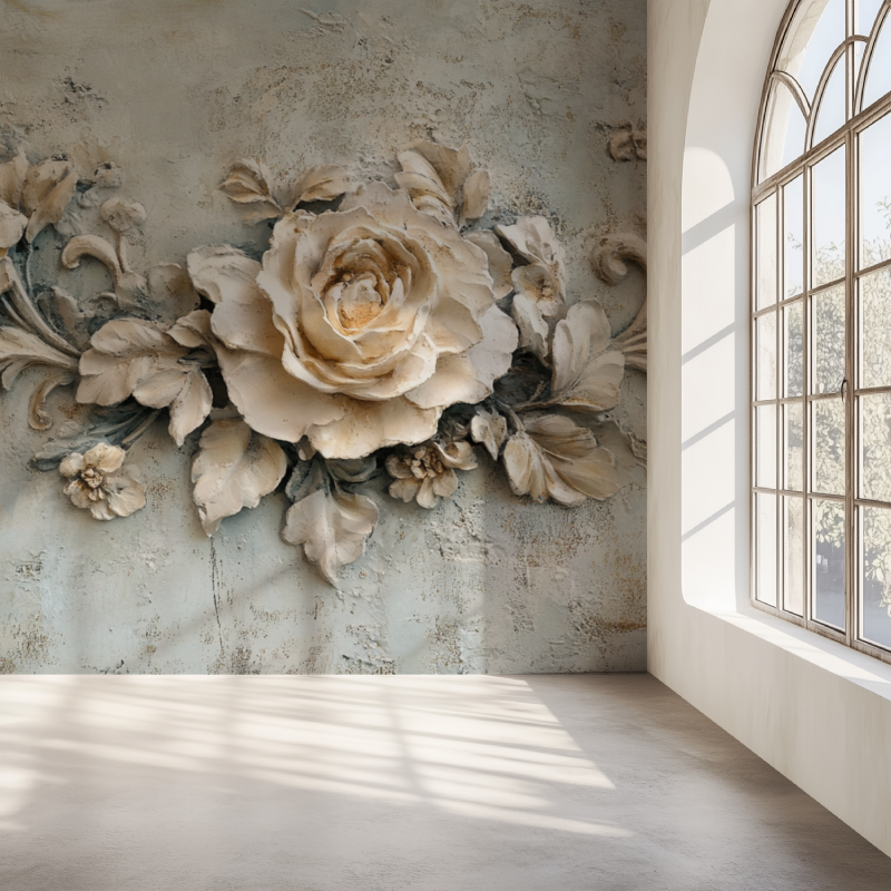 Papier peint fleurs vintage mur simple