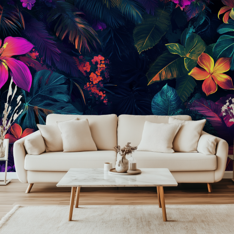 Papier peint fleur jungle canape simple