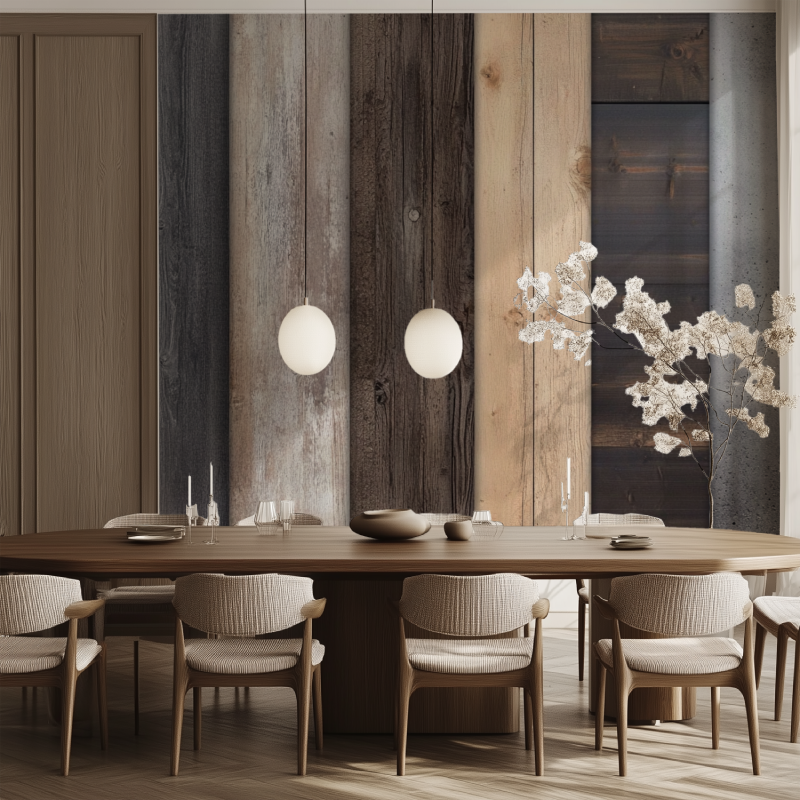 Papier peint vintage facon bois salle manger tendance