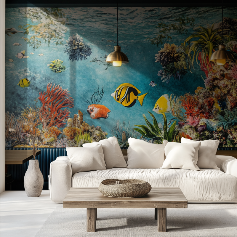 Papier peint trompe loeil aquarium canape tendance