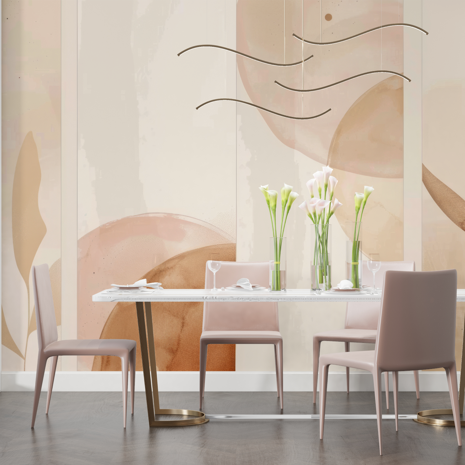 Papier peint aquarelle nuances terre salon