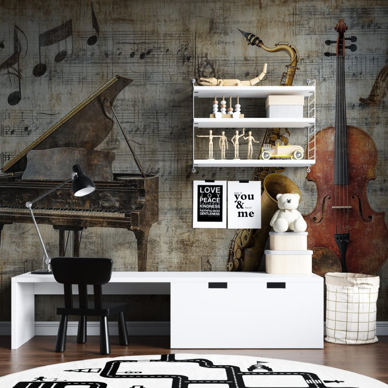 Papier peint avec instrument de...en tapisserie chambre ados