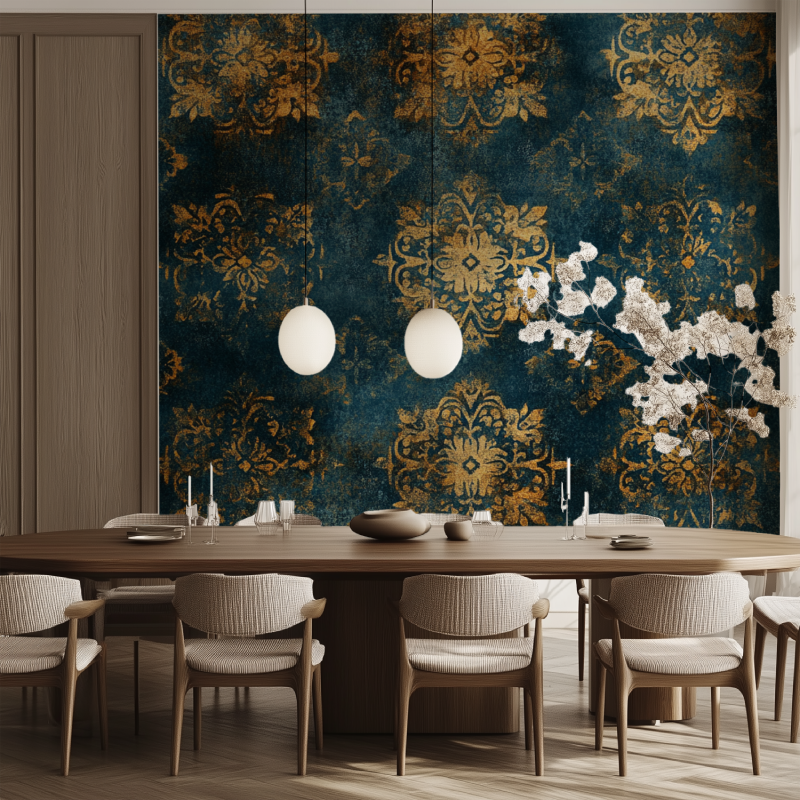 Papier peint vintage forme geometrique salle manger tendance