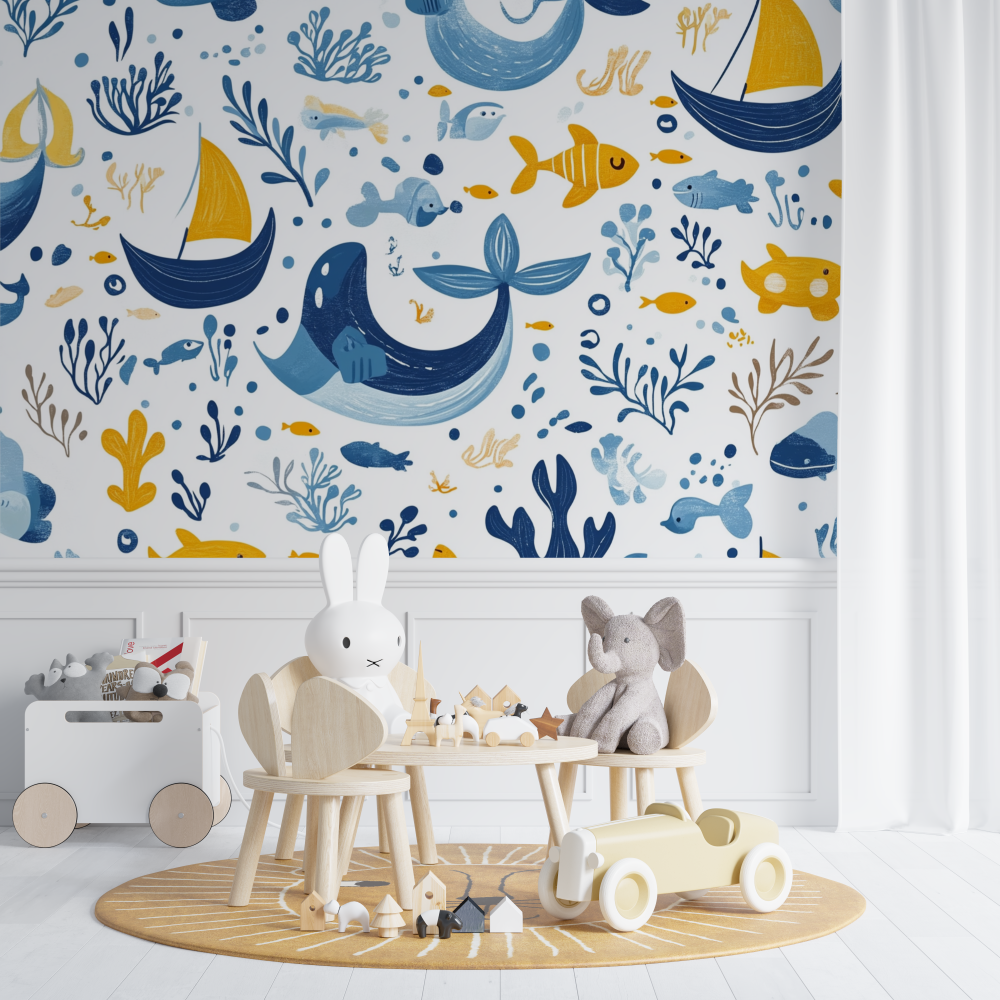 Papier peint marin style nautique chambre de bebe