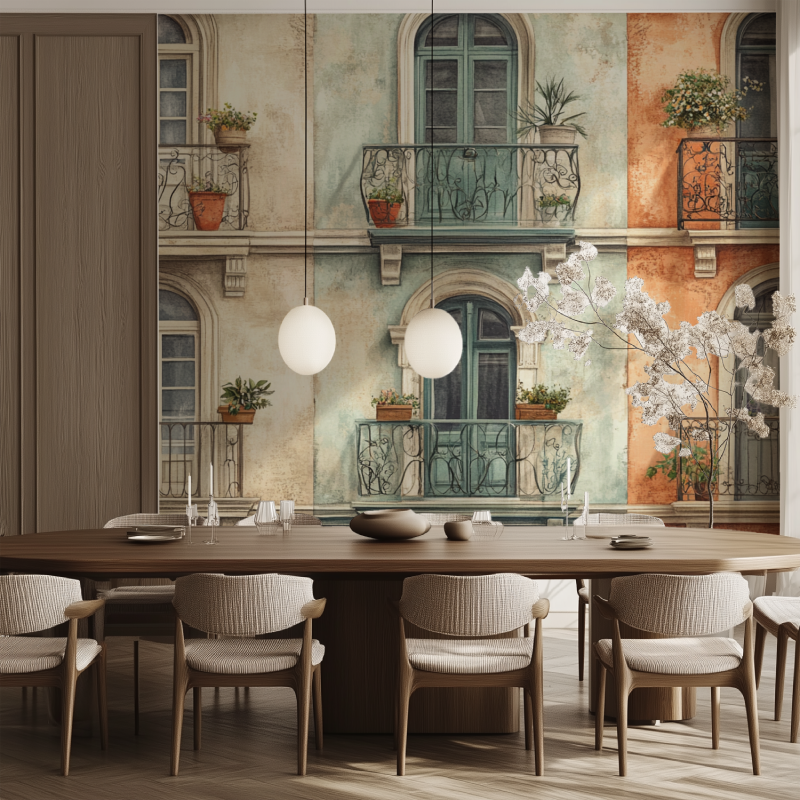 Papier peint vintage front salle manger tendance