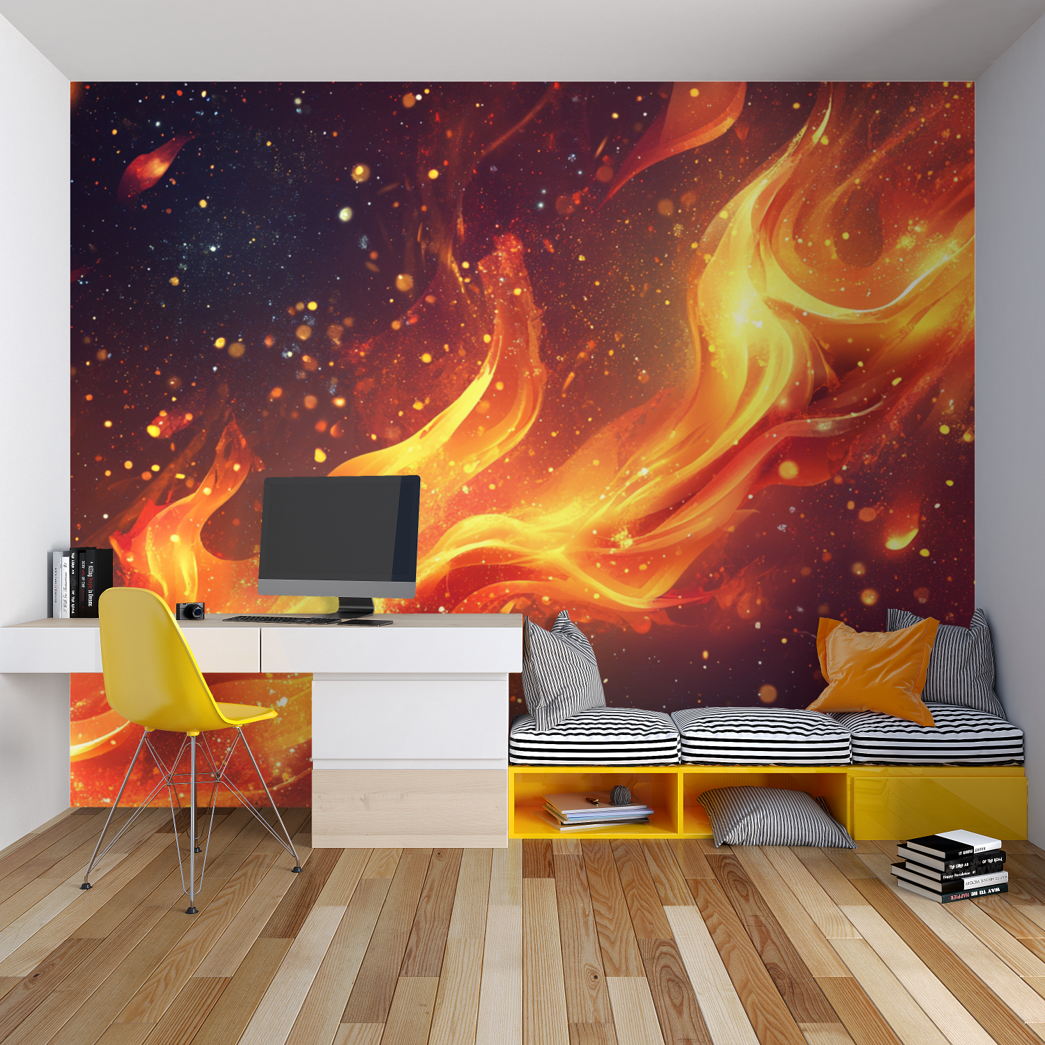 Papier peint burning comet chambre garcon lit