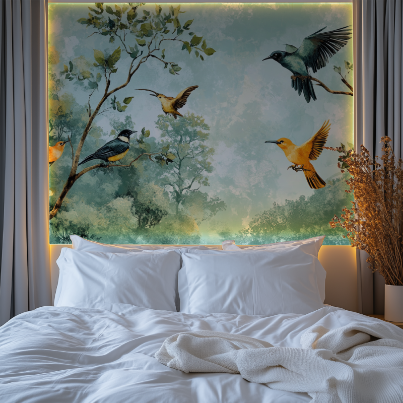 Papier peint arbre aux oiseaux chambre premium