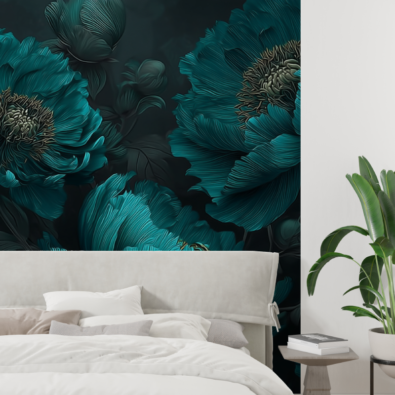 Beautiful green blue flowers mu...lpaper tapisserie tendance